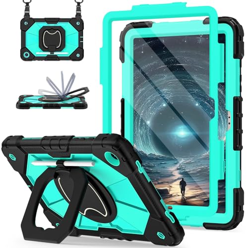 Image of Scnioy Case for Galaxy Tab A9 Plus Case 11 Inch, Rugged Galaxy A9+ Tablet Case with Screen Protector 360 Rotating Stand Shoulder Strap Pen Holder, 2023 Model(SM-X210 /X216 /218), Black Mint