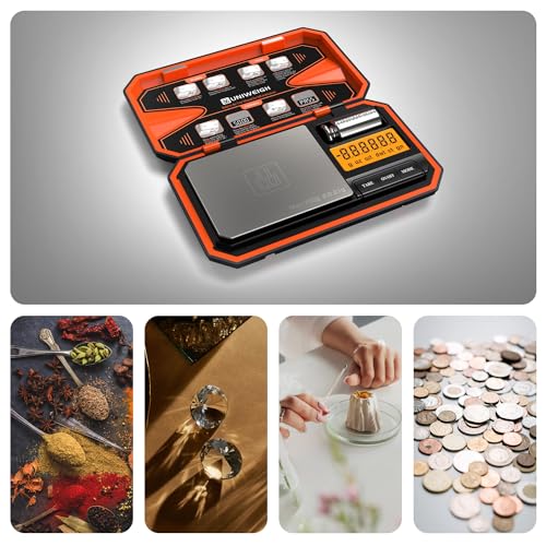 Miniatura 6 de Uniweigh Báscula De Precisión 200g 0.01g, Balanzas De Comida, Pequeñas Báscula De Bolsillo, Para Cocina, Polvo, Hierbas, Monedas Batería Incluida Naranja