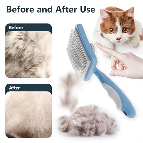 Image of Cat Brush with One-Click Button, Cat Brushes for Indoor Cats Shedding，Self Cleaning Slicker Cat Brush for Shedding Massaging Grooming, Suitable for Long Short Haired Pets, Comfortable /Easy to Clean