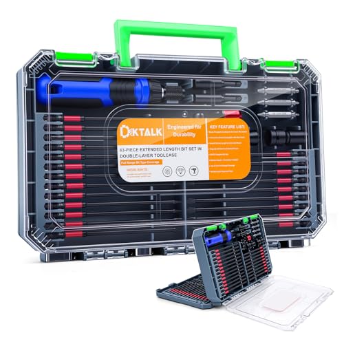 6-Inch Long Screwdriver Bit Set 63PCS Impact-Ready Extended Reach Bit Kit Magnetic S2 Steel 1/4 Hex Shank Torx/Phillips/Hex/Nut Driver Bits with Organized Storage Case for Drill & Impact Driver