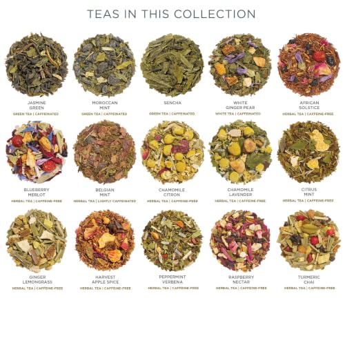 Image of Tea Forte Single Steeps Loose Leaf Tea Sampler Tea Chest, Assorted Variety Tea Box, 28 Single Serve Pouches, Classic