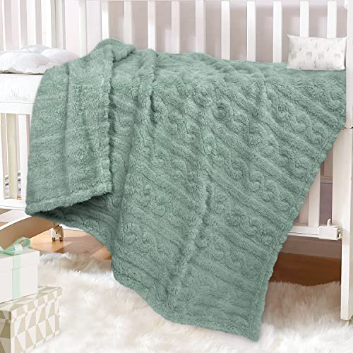 Image of HOMRITAR 3D Green-Celadon Fleece Fluffy Fuzzy Baby Blanket for Boys Girls | Soft Cozy Warm Bed Throw Blanket for Infant Toddler Shower Gift Nursery Crib Stroller All Season 30 x 40 Inch
