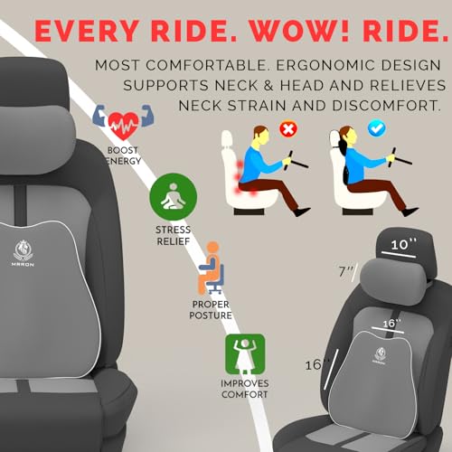 Image of MRRON Series Memory Foam Neck Rest & Lumbar Support for Car or Office Chair, Neck Pillow Kit Designed Ergonomically for Extra Support (Grey, Slim backrest)