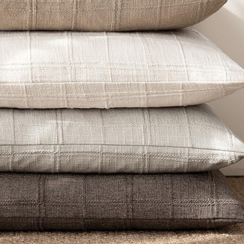 Image of Foindtower Set of 1 Decorative Linen Check Throw Pillow Cover Neutral Farmhouse Lumbar Cushion Cover Modern Boho Accent Home Decor for Sofa Chair Couch Bedroom Living Room,12x20 Inch,Light Grey