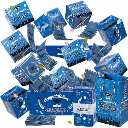 2026 New Graduation Explosion Gift Box Folding Explosion Surprise Gift Boxes Surprise Pop Up Gift Box Money with Confetti 12 Days of Graduation Gift Box Suitable for Party Gifts for Graduates (1Set Blue)