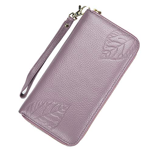 Su.B Carteras de Mujer Billetera de Cuero Genuino de Gran Capacidad RFID Bloqueo Genuino con Bolsillo con Cremallera - Violeta