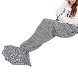 Mermaker ® All Seasons Knitted Mermaid Tail Blanket Adult/Teen Tails ,Sofa Sleeping Bag Mermaid Blanket for Adult Gray 75