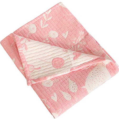 Ntbay 3 Layer Toddler Blanket, Muslin Cotton Jacquard Bed Blankets, Lightweight Thermal Baby Blanket, Super Soft And Warm Crib Blanket For All Seasons, Decoration Gift, 30"X40", Pink Owl #TOP2