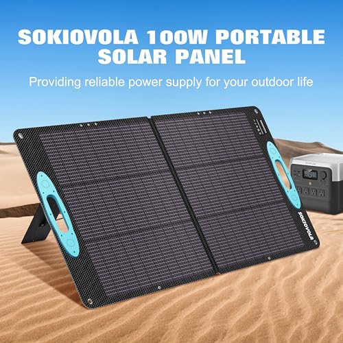 Image of SOKIOVOLA 100W Portable Solar Panel for Power Station,ETFE Portable Foldable Solar Charger NextGen 25% High Conversion IP68 Waterproof Solar Panel for Camping Outdoor RV Blackout
