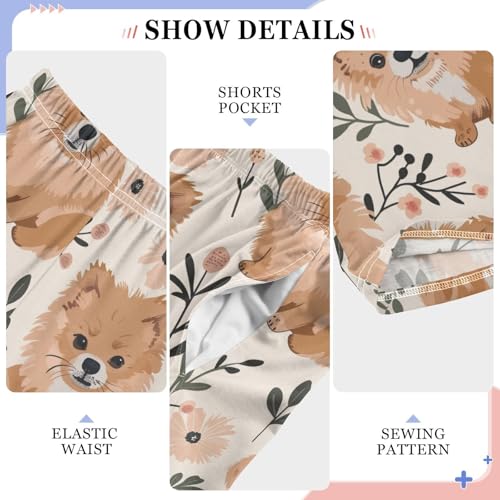 Pomeranian Floral Boys Long Pants Soft Trousers Elastic Waist Kids Lounge Bottoms with Pockets S-XL4