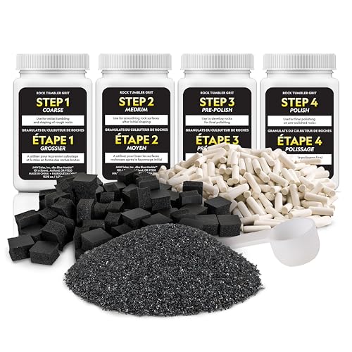 Blue Marble NATIONAL Geographic Trommelpolierer Zubehör 4 Phasen Siliziumkarbid Grobpolierpulver Steinschleif-Set mit 680 g Keramikfüllkörper & GemFoam Poliermedium