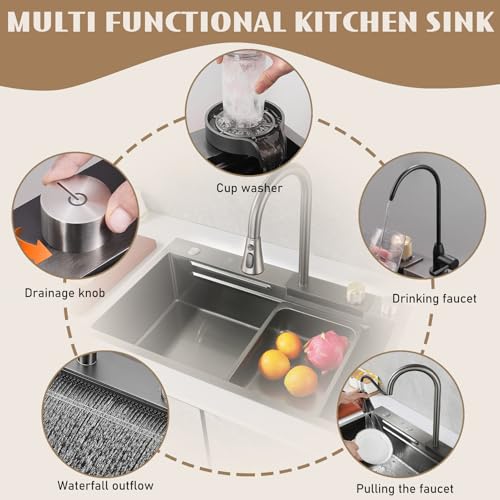 Fregadero de 80 cm para evitar salpicaduras con cascada y cubeta individual grande 4