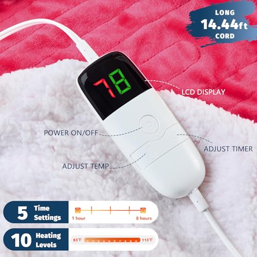 BOMOVA Heated Electric Blanket Full Size - 72" x 84" Heating Blanket with 10 Heating Levels & 8 Hours Auto Off, Warm Flannel Blanket with Over-Heat Protection, for Women, ETL & FCC Certified
