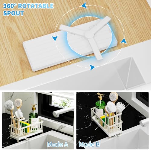 Image of Cisily Sponge Holder for Kitchen Sink, Sink Caddy Organizer with High Brush Holder, Kitchen Countertop Organizers and Storage Essentials, Rustproof 304 Stainless Steel (Cream, 9.25″)