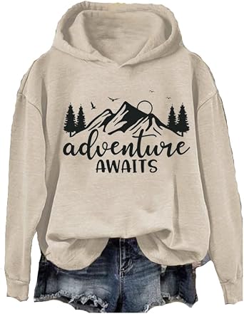 SameeFloral Adventure Awaits Sweatshirt For Women Casual Vintage Graphic Shirt Hiking Shirts Women Lightweight Shirt