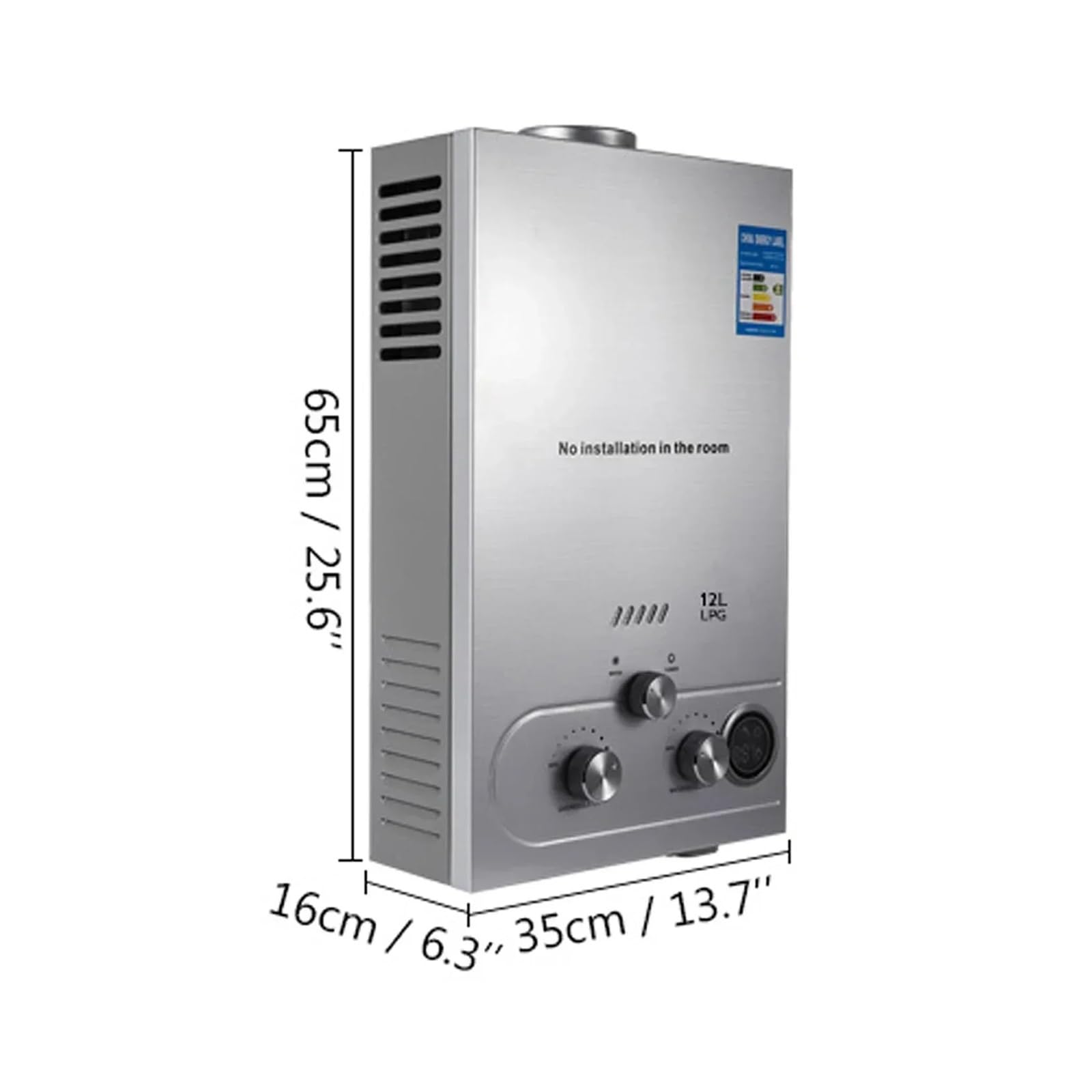 Calentador De Agua LPG 6L/8L/10L/12L/16L/18L 36KW Calentador De Agua De Gas Licuado De Petróleo Instantáneo Kit De Caldera De Acero Inoxidable Portátil(16L)