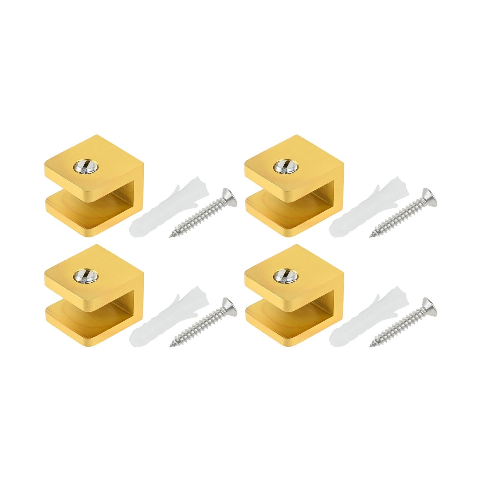 4pcs Glass Clamp Solid Brass Brushed Gold Shelves Support Bracket Clips Square Shape for 8mm-10mm Glass Board