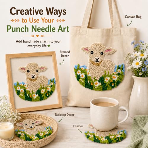Image of Punch Needle Kit for Beginners - Calf Punch Stitching Kit for Adults, DIY Needle Punch Kits for Art Crafts, Ideal for All Ages, Perfect for Festival Decorations & Gifts