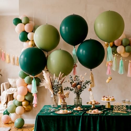 Image of PartyWoo Sage Green Balloons 4pcs 36 Inch Olive Boho Green Latex Helium Balloons for Birthday Baby Shower Graduation Wedding Dinosaur Jungle Golf Football Baseball Theme Party Decorations Green-F11