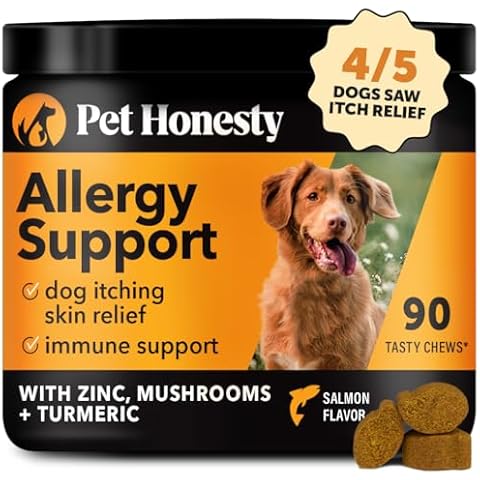 Pet Honesty Allergy Support Itch Relief for Dogs - Dog Allergy Relief Immunity Supplement - Dog Allergy Chews, Probiotics for Dogs, Seasonal Allergies, Skin and Coat Supplement - Salmon Cover