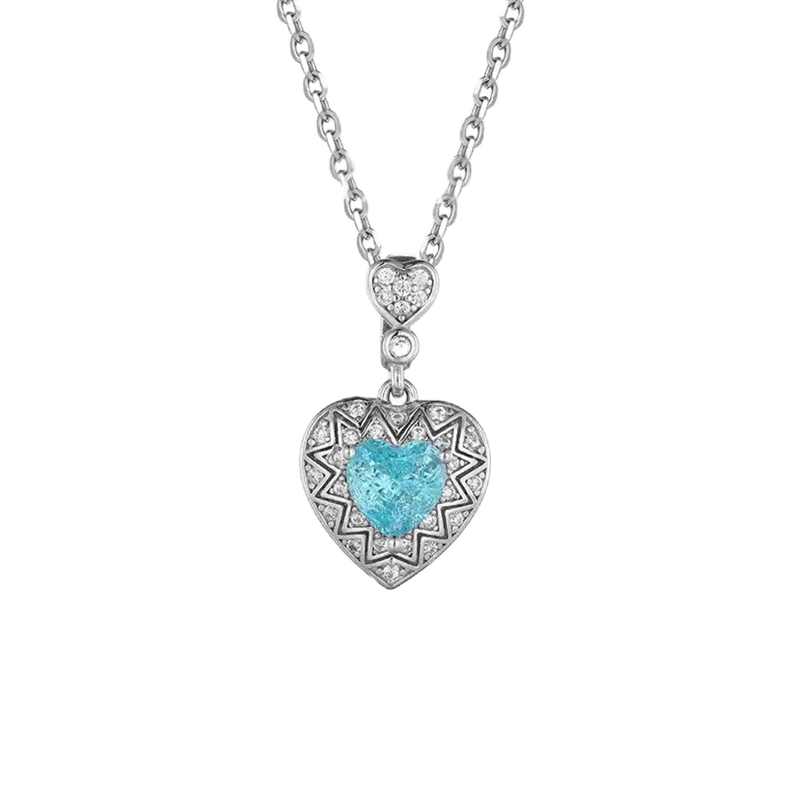 Łańcuszek z zawieszką długi, damski naszyjnik Chunky serce z 1,4 ct wykonanym laboratoryjnie turmalinem Paraiba i moissanit białe złoto