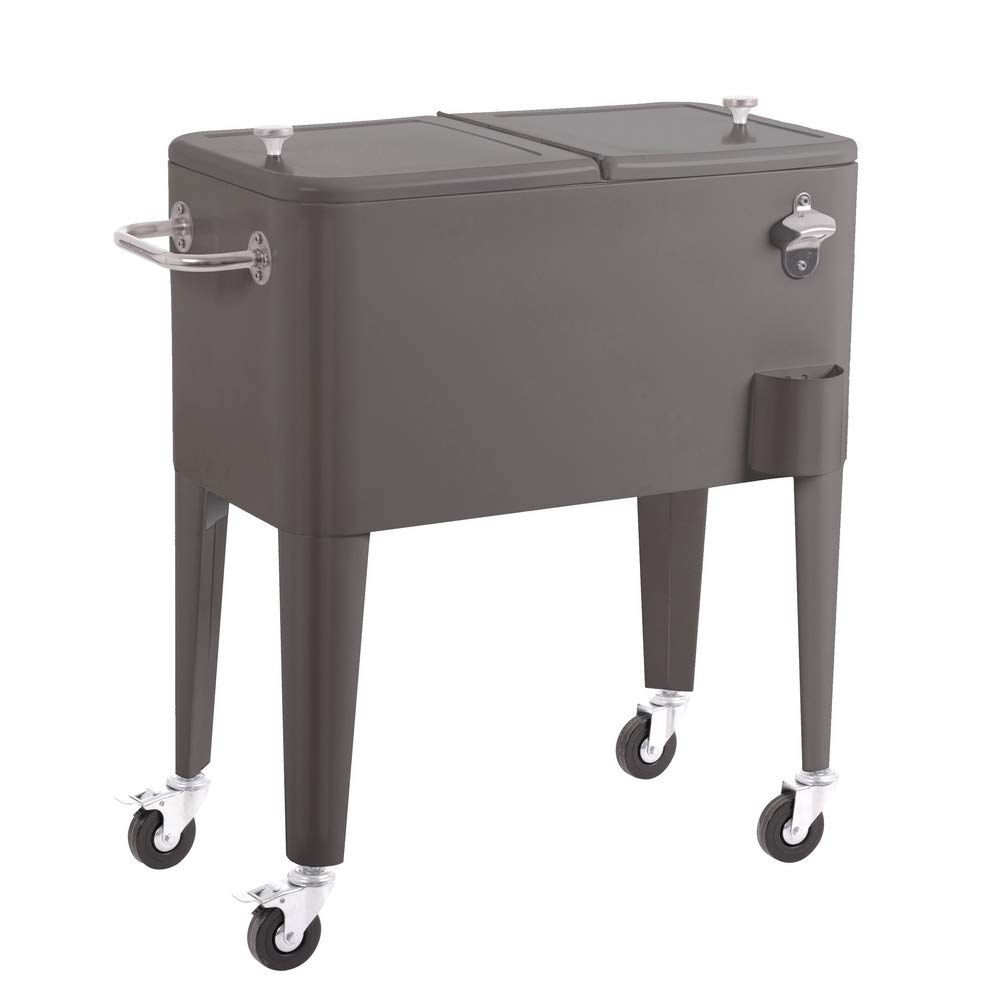 Nevera Carrito Vintaje para Barbacoa | Gris, 56 litros de Capacidad, de Acero con epoxi Anticorrosión | Carrito de Bebidas Auxiliar isotermo | para Exterior, Jardín, Terraza | Fresh