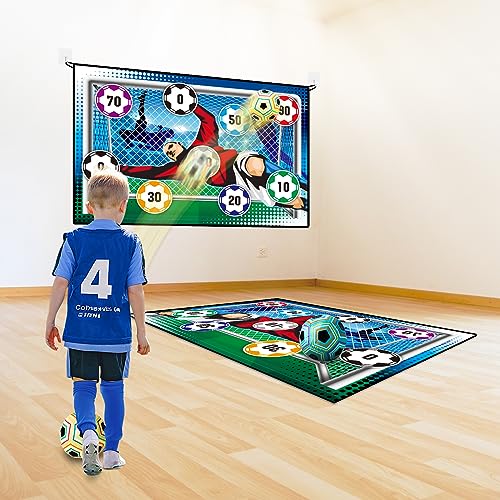 Fingarden Kids Soccer Ball - Outdoor Games for Kids and Adults, Soccer Ball Set with 1 Flannel Soccer Goal, 2 Soccer Balls, 4 Sticky Hooks, 4 Black Ribbons and 2 Ground Stakes (59 * 39in Soccer Goal)