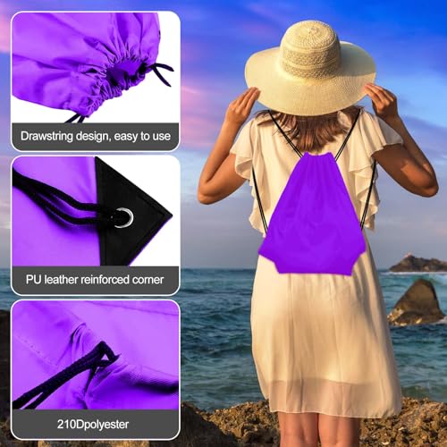 Image of KUUQA 2Pcs Drawstring Backpack Bags Sports Cinch Sack String Backpack Storage Bags for Gym Traveling (Purple)