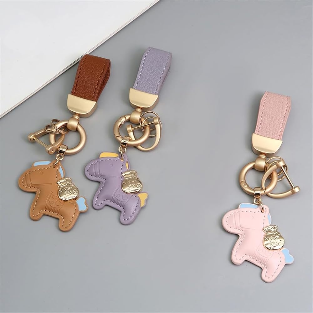 Porte-monnaie Et Porte-clés En Cuir Bleu Motif Tête De Cheval - Accessoire Pour Fille