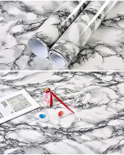 Image of Self Adhesive Wallpaper for Furniture,Almirah,Table Top,Wardrobe,Kitchen,Cupboard Decal & Door| Kitchen Wall Paper Sticker DIY PVC Self Liner Vinyl Stickers. (White Gray Marble, 16x200 Inch)