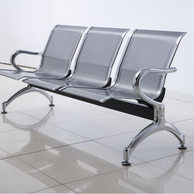 Image of Three Seater Waiting Area Chair, Waiting Chair for Hospital Clinic Reception Area School University College Garden Public Places MS Chromed Finish