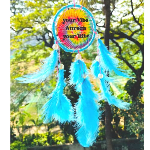 Rooh Dream Catcher ~ Your Vibe Attracts Your Tribe Car Hanging ~ Handmade Hangings for Positivity ( Can be Used as Home Decor, Gift, Feather Wall Hangings, Meditation Room, Yoga Temple, Wind Chime & Car Hanging )