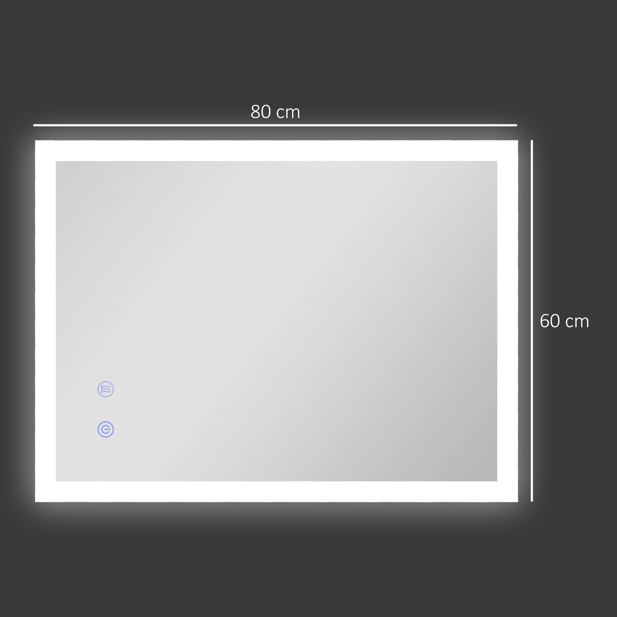 kleankin Miroir Mural Lumineux LED de Salle de Bain 80 x 60 cm Transparent | Avec 3 Couleurs, Luminosité Réglable, Interrupteur Tactile, Système Antibuée