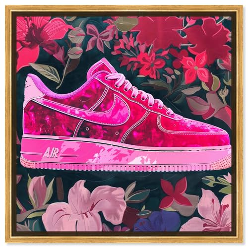 Floral Fabric Sneaker II Canvas Urban Art Prints by Notoriart, Gold Frame, 24" x 24" by NotoriArt - Used condition - US$152.81