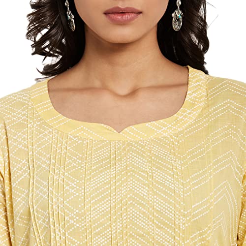 Image of Fabindia Women Cotton Pintuck Hand Block Printed Long Kurta White