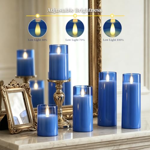Image of Homemory Realistic Flickering Flameless Blue Candles with Remote & Timer | LED Fake Electric Pillar Candles Battery Operated for Home, Halloween, Christmas Decor, Set of 5