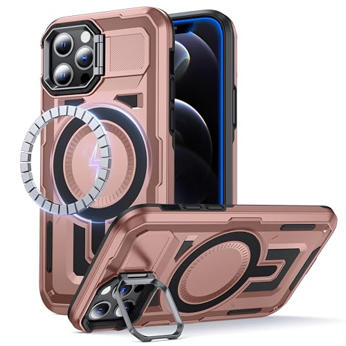Coque iPhone 12 et 12 Pro antichoc rose gold compatible MagSafe avec support caméra