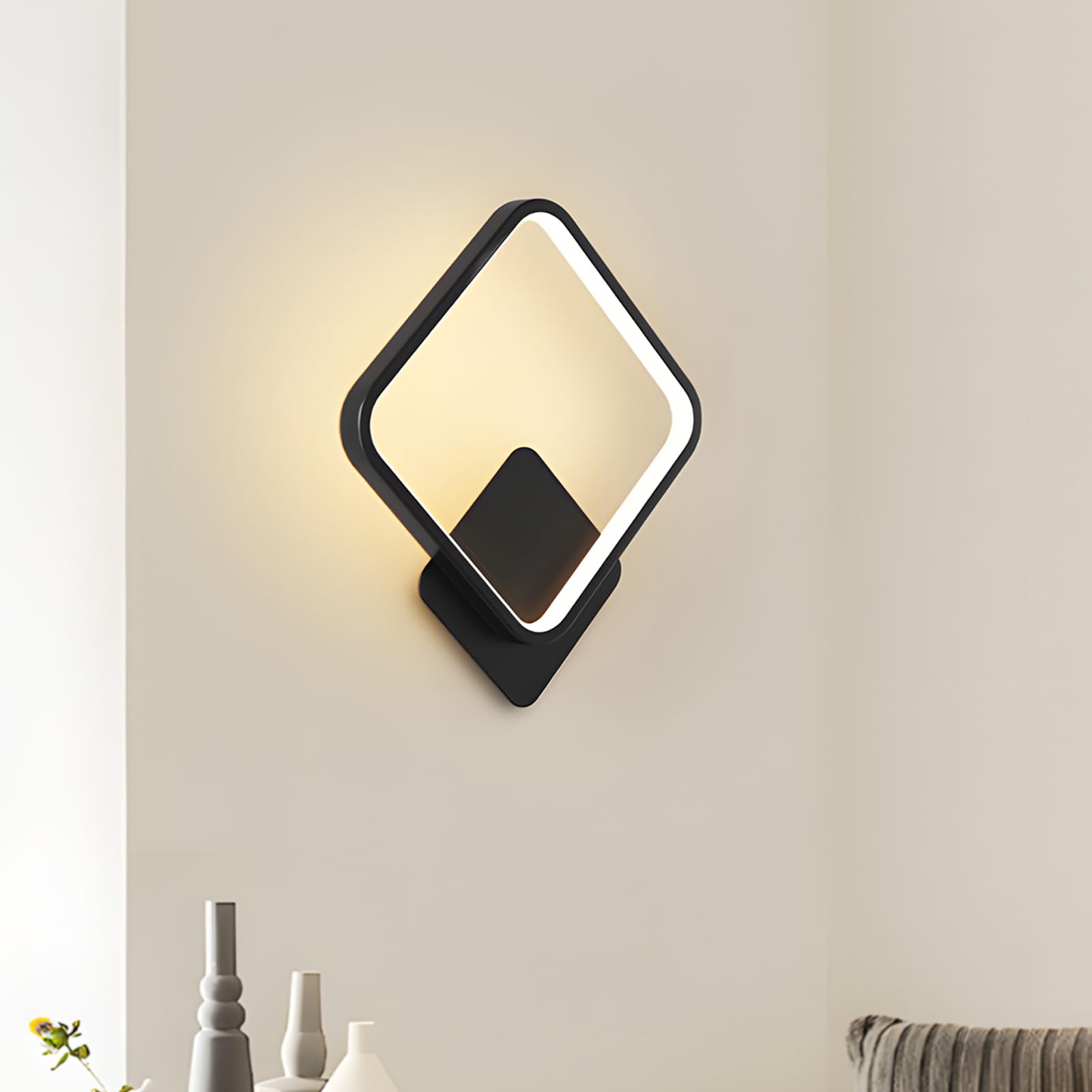 ZTWLEED Aplique Pared Interior LED,14W 1600LM Lampara de Pared Moderna 3000K/4000K/6000K Luz de pared Aluminio para Dormitorio Salon Pasillo Escaleras,Negro 110-240V