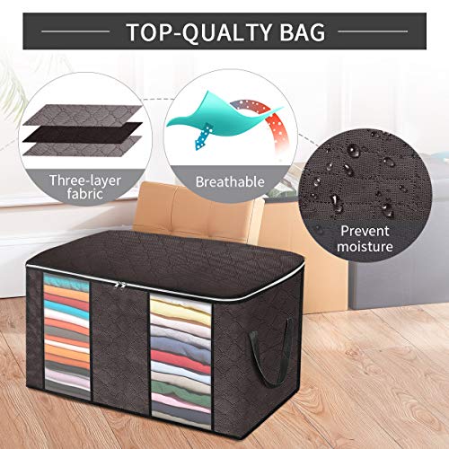 king do way Closet Organizer Clothes Storage Bags Large Capacity Storage Organizers with Reinforced Handle,Stainless Steel Zipper,3 Layer Fabric for Comforters,Bedding,Blankets Clothing Coffee
