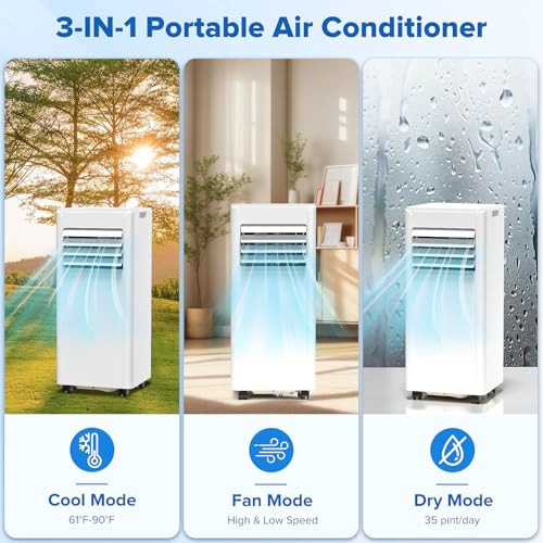 Image of 8000 BTU Portable Air Conditioner, 3-in-1 Portable AC Unit Cools Up to 350 Sq. Ft., Quiet AC with Remote, LED Display, Window Kit for Bedroom /Home /Dorm /Office, White