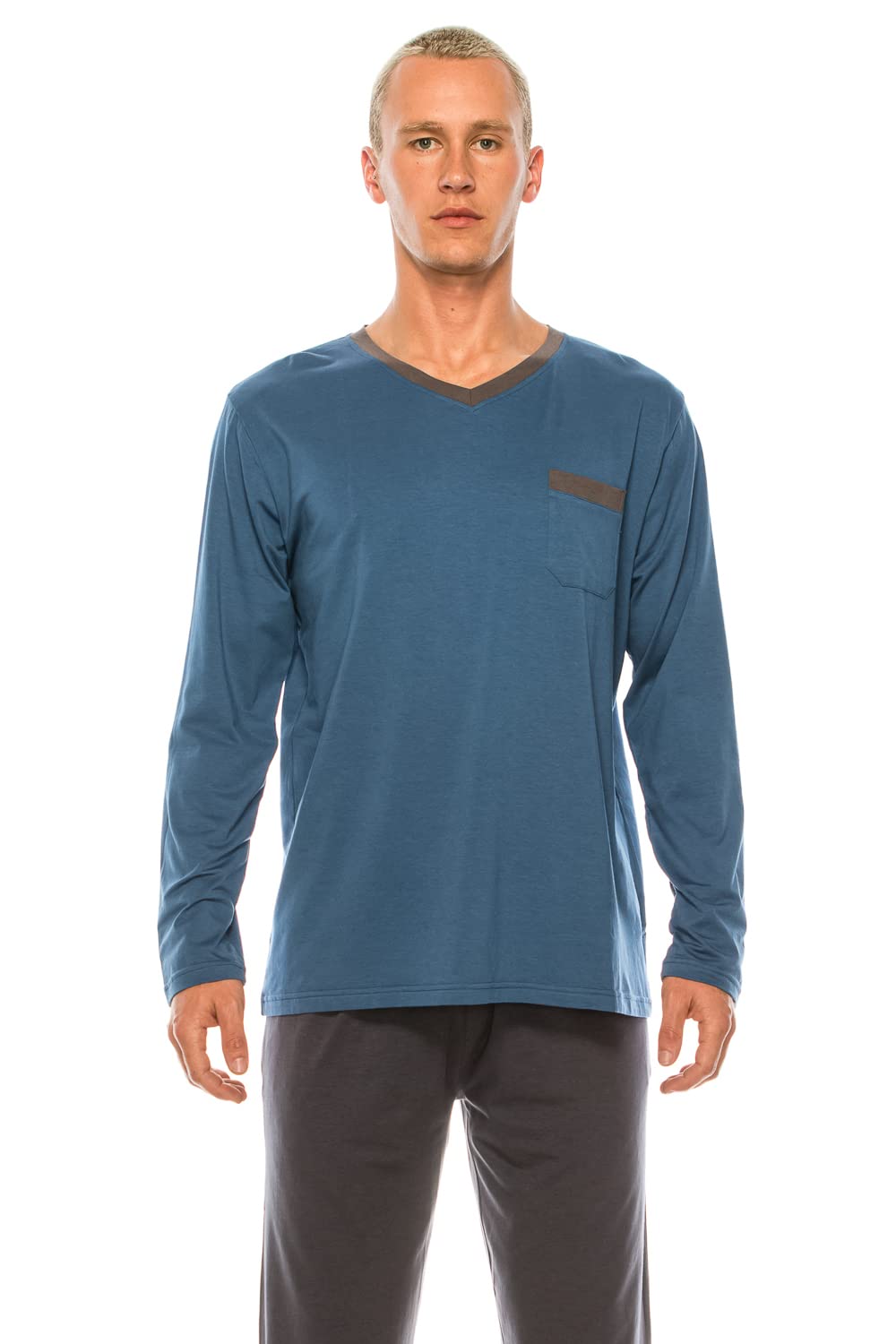 Joy's ChoiceMen's Pajama Sets Modal Soft 2 Piece V-neck Long Sleeve Top and Pants for Loungewear Sleepwear with Pockets