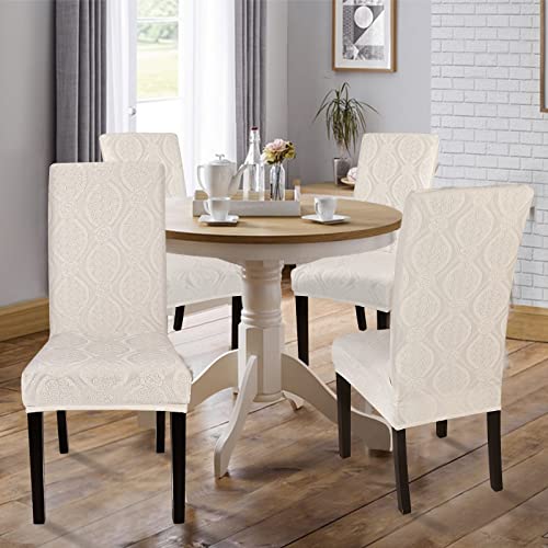 Searchi Waterproof Dining Room Chair Covers Set Of 6, Stretch Jacquard Parsons Chair Slipcovers Removable Washable Kitchen Chair Protector For Dining Room, Hotel, Banquet(Beige Flower Pattern) #TOP1