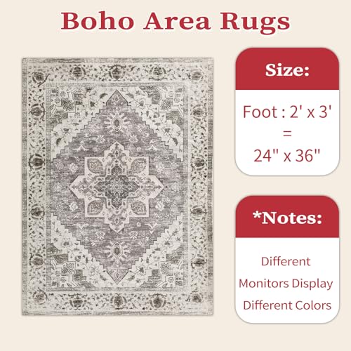 SERISSA Boho Rugs for Entryway, 2x3 Entryway Rug Non-Slip Washable Small Area Rug, Ultra Soft Oriental Vintage Low-Pile Indoor Door Mat Earth Tone Floor Carpet for Entrance Kitchen Bathroom