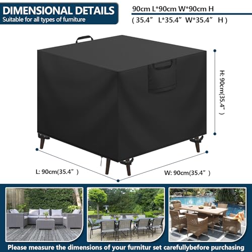 Aujink Abdeckung Gartenmöbel Winterfest, Wasserdichte Schutzhülle Gartenmöbel 420D Oxford Anti-UV Abdeckplane für Gartentische Terrassenmöbel Regenschutz und Staubfest Abdeckhaube Schwarz 90x90x90cm