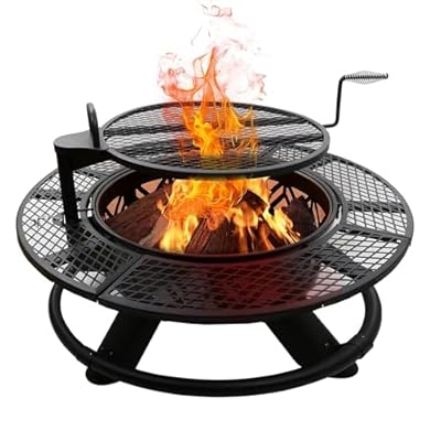 Red Mountain Valley 47" Fire Pit with Adjustable Grill, Outdoor Fireplaces, Large Wood Burning Patio Fire Pits for Outside, Black