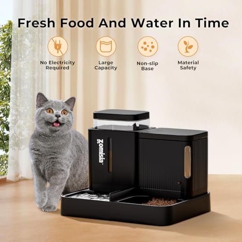 Gravity Cat Feeder and Water Dispenser, 2 in 1 Cat Self Feeder with 180 Degree Rotatable, 2 Pack Automatic Feeding Large Capacity for Small Medium Dog Puppy Kitten, Black, 0.8 Gallon x 2 - Image 6