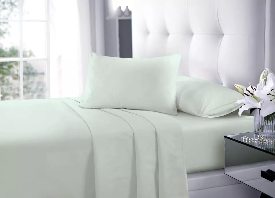 Indigo Soul Soft Brushed Flat Sheet Bed Sheets Poly Cotton Non Iron Breathable Hypoallergenic Top Sheet & Pillowcase (Duck Egg, Double)
