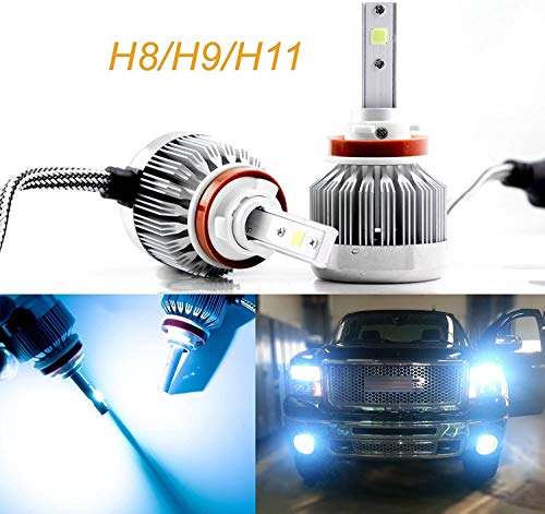 Xotic Tech 2pcs H8 H9 H11 Ice Blue 8000K LED Headlight Bulbs Conversion Kit for High/Low Beam Lights