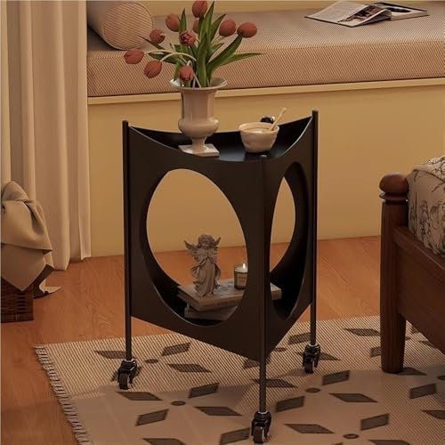 Stylish Rolling Bedside Table with Wheels, Triangular End Table with Storage, Multi-Purpose Nightstand for Bedroom, Living Room, Modern Design, Metal Frame