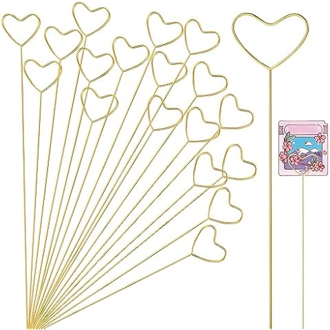 KALIONE 20Pcs Metal Floral Place Card Holder, Heart Shape Flower Pick Clips Table Number Holders, Gold Metal Card Picture Holder Pick, Floral Gift Card Holder Clips for Wedding Party Favor Cover